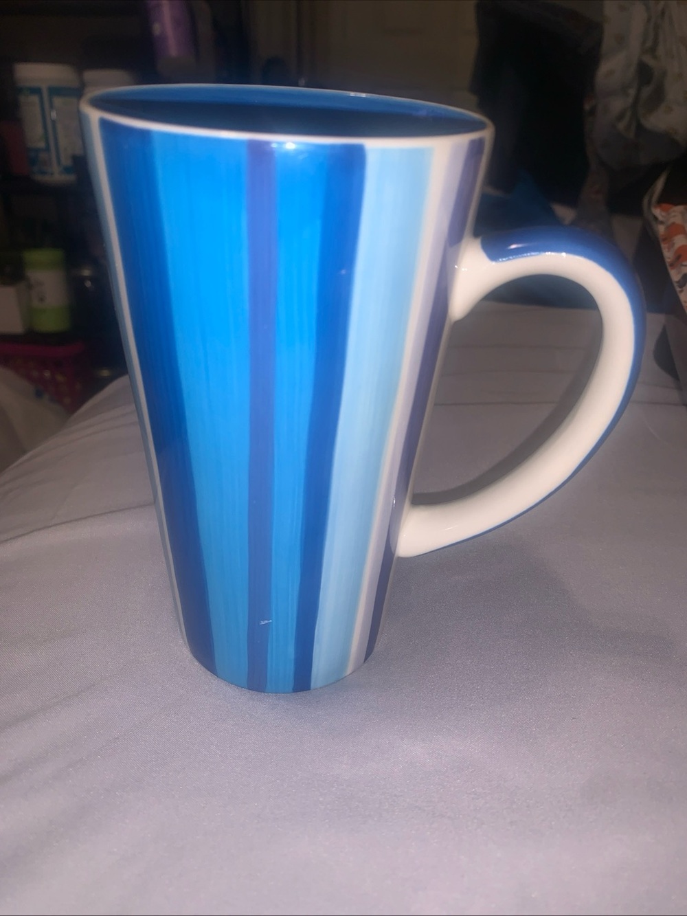 Blue Striped Ceramic Coffee Mug - Home Dining